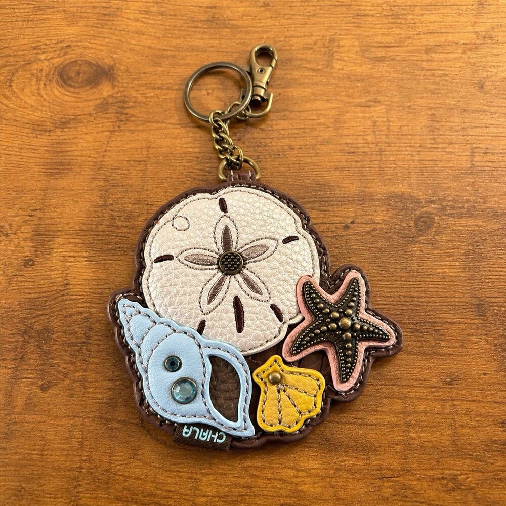 Chala Sea Life Coin Purse Keychain Leather Sand Dollar Starfish Shell Bag